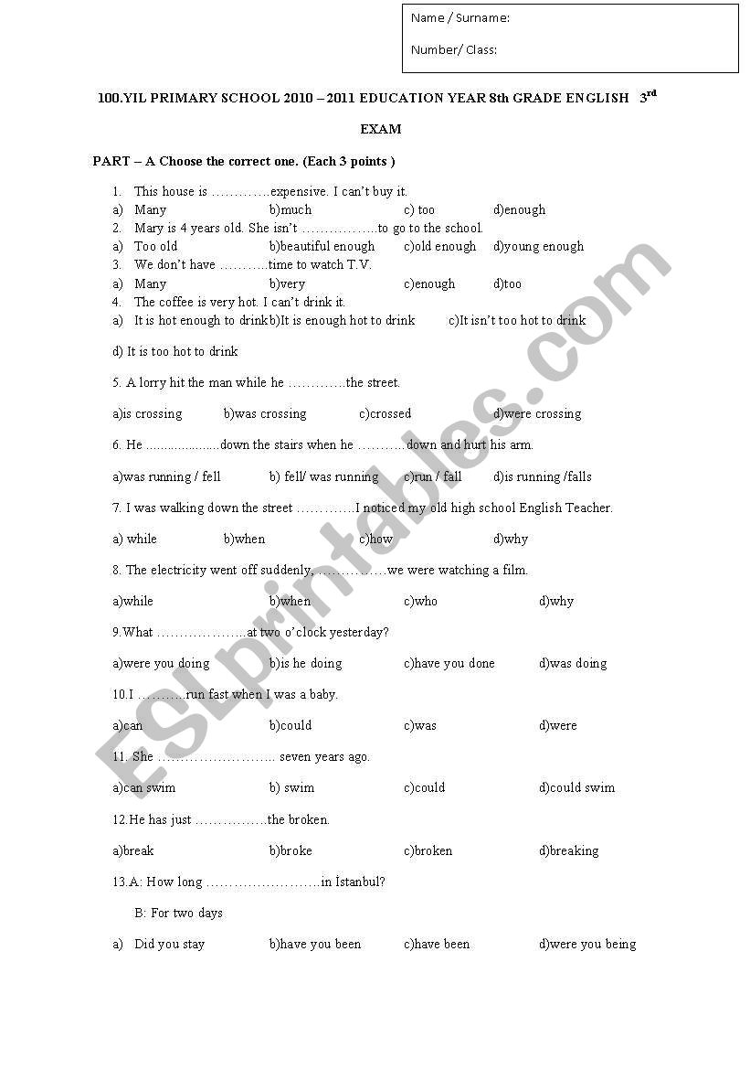 exam paper worksheet