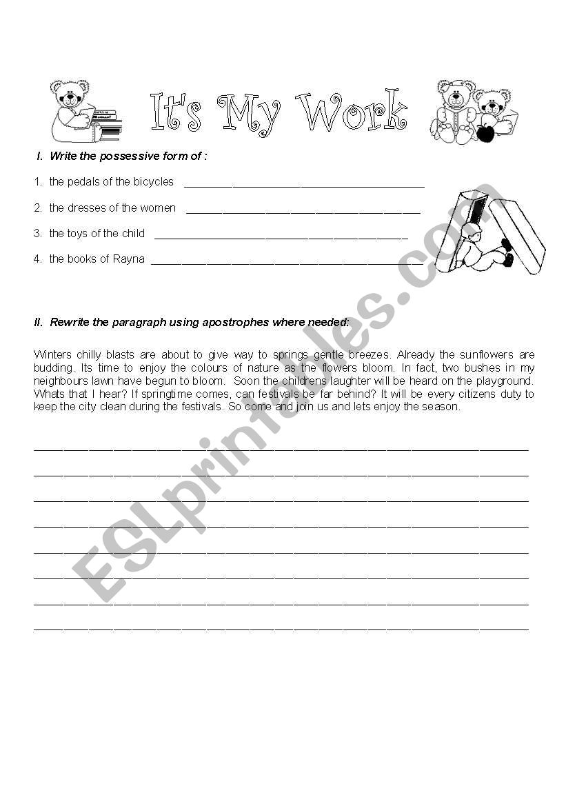 Apostrophe and Contractions worksheet