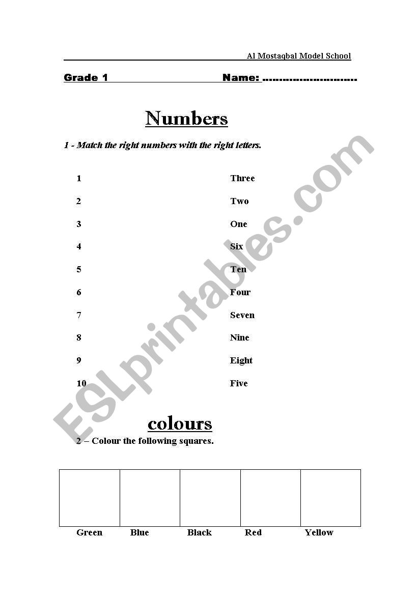 matching numbers to letters+ coloring