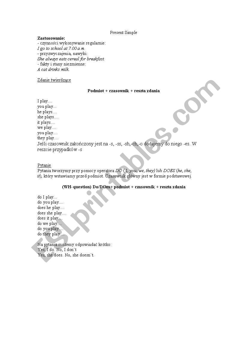 Present Simple worksheet