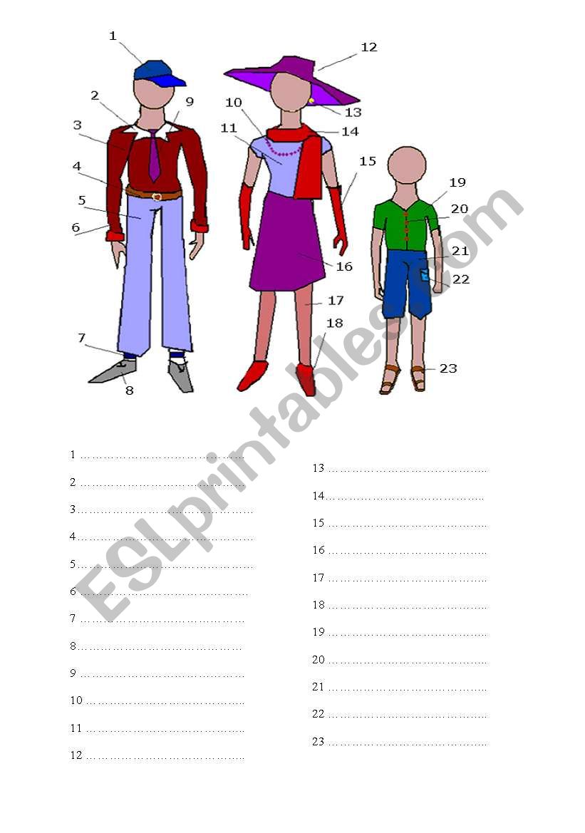 Clothes worksheet