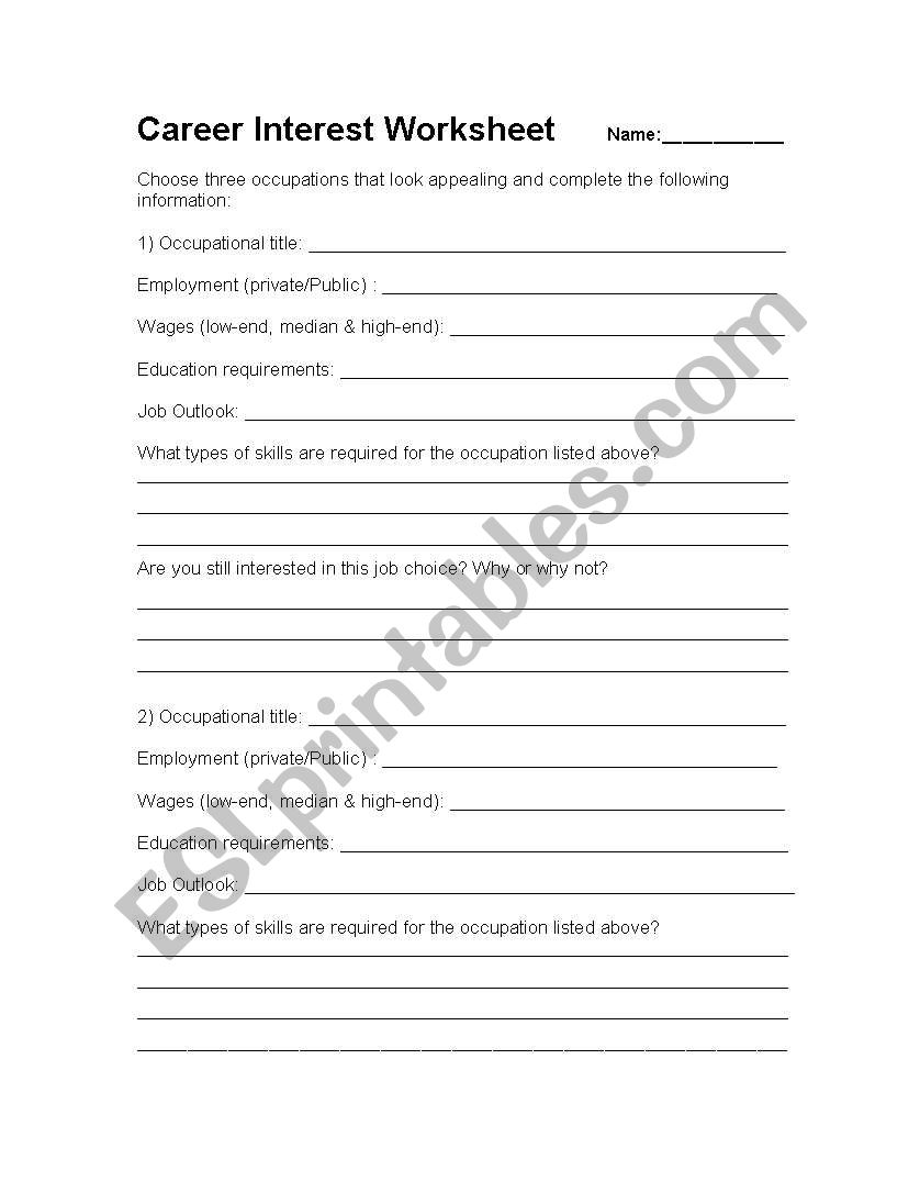 Career Interest Worksheet worksheet