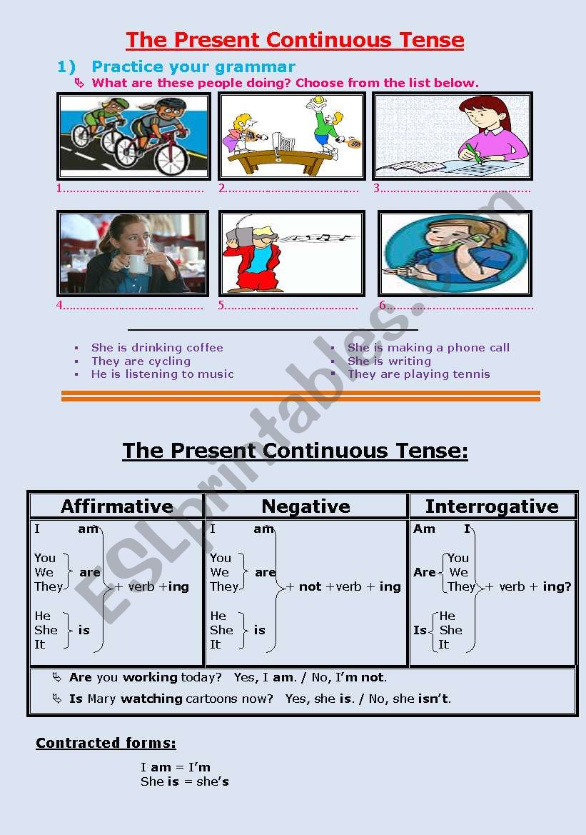 The Present  Continuous Tense worksheet