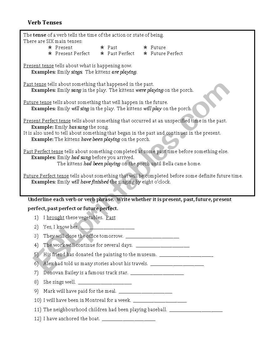 Verb Tenses worksheet