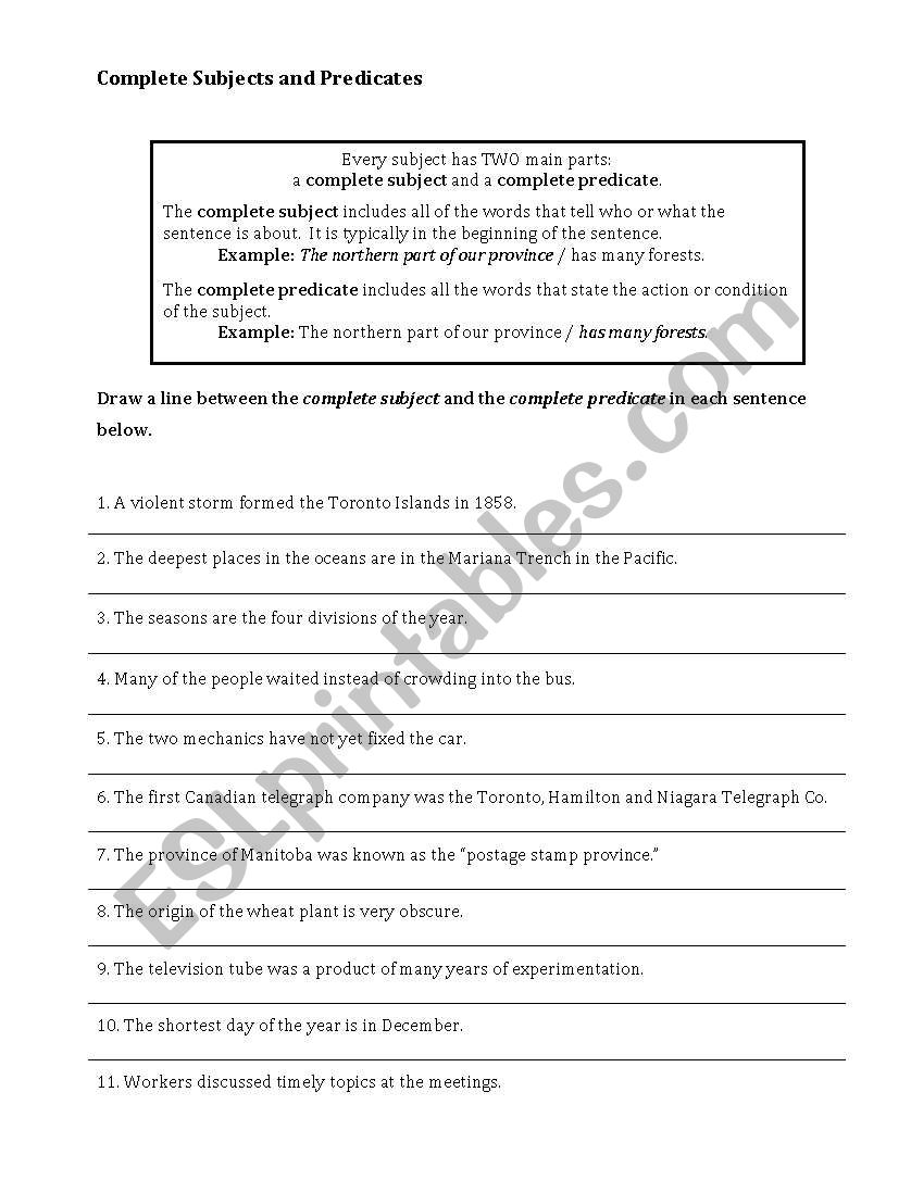 Complete Subjects and Predicates