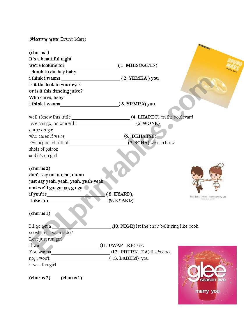 Marry you - Bruno Mars worksheet