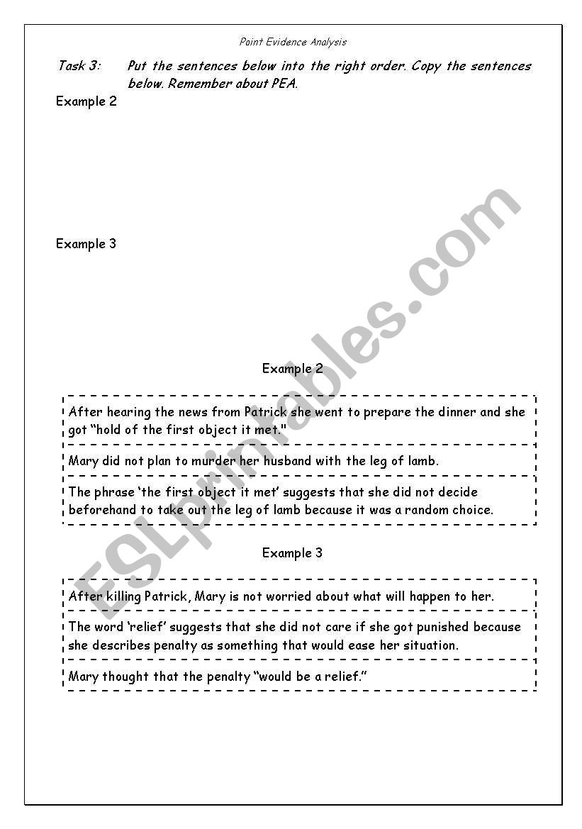 Practise writing a PEA paragraph- Lamb to the Slaughter