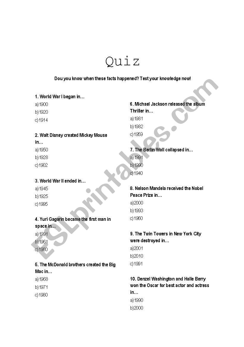 Quiz worksheet