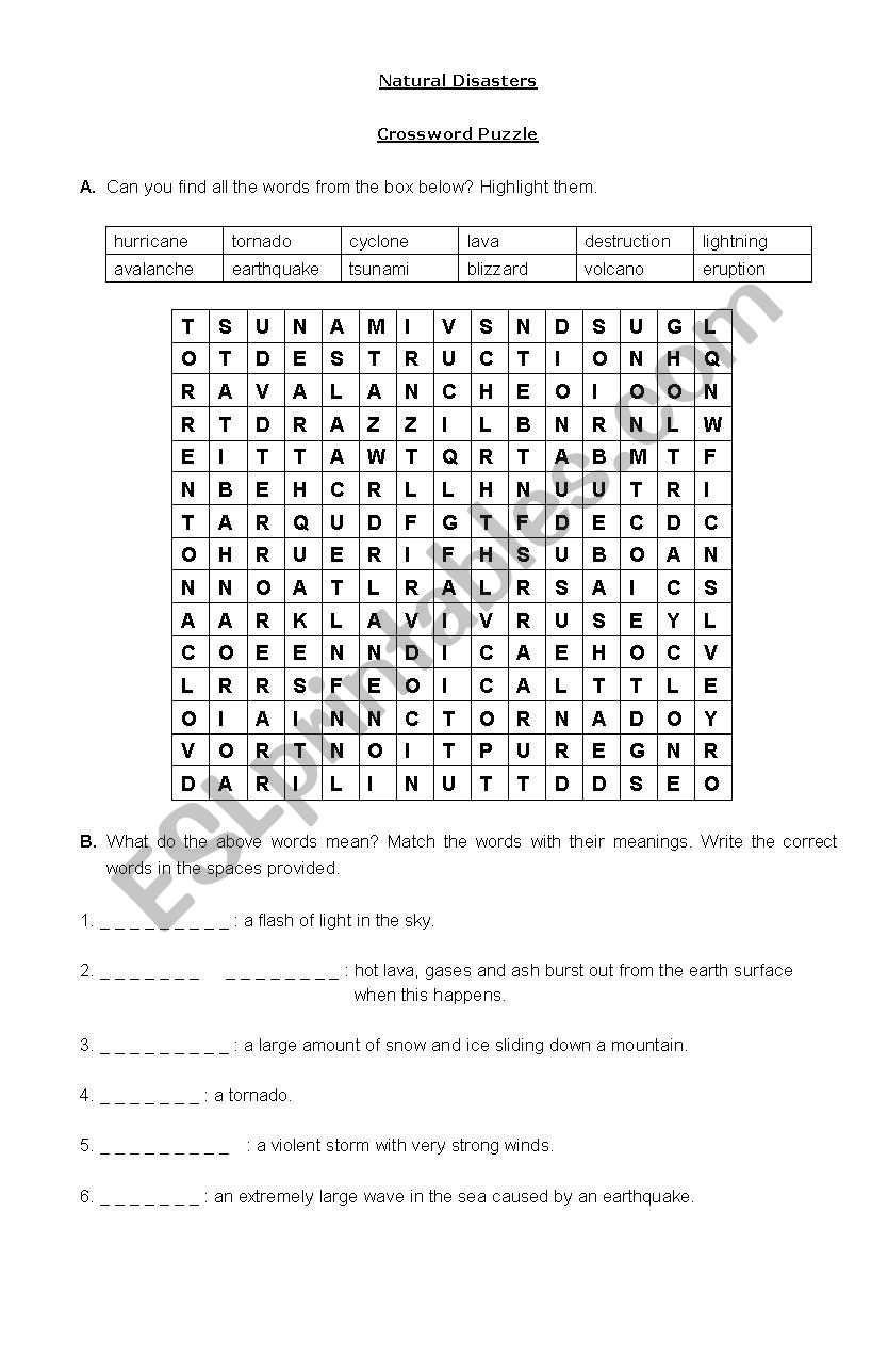 Natural Disasters worksheet