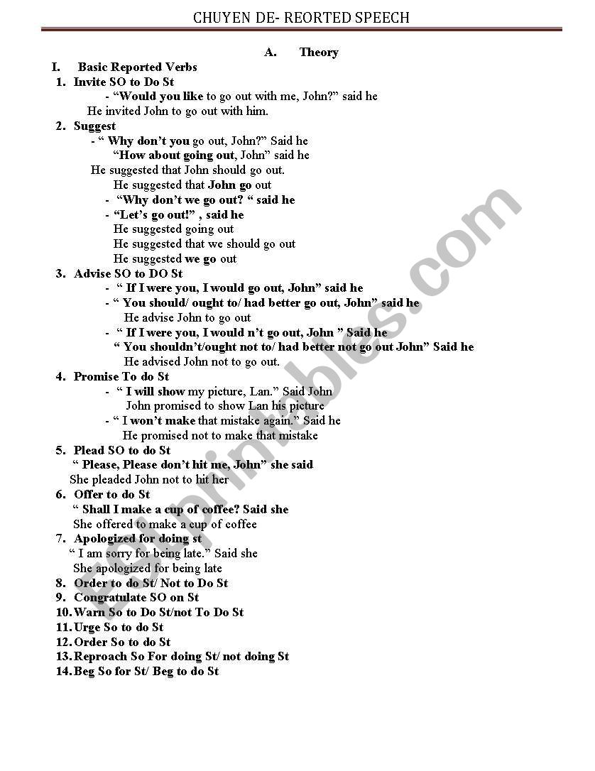 reported speech lesson 2 worksheet
