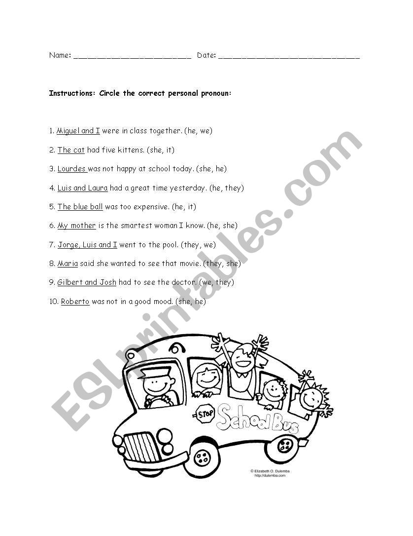 Personal pronouns worksheet