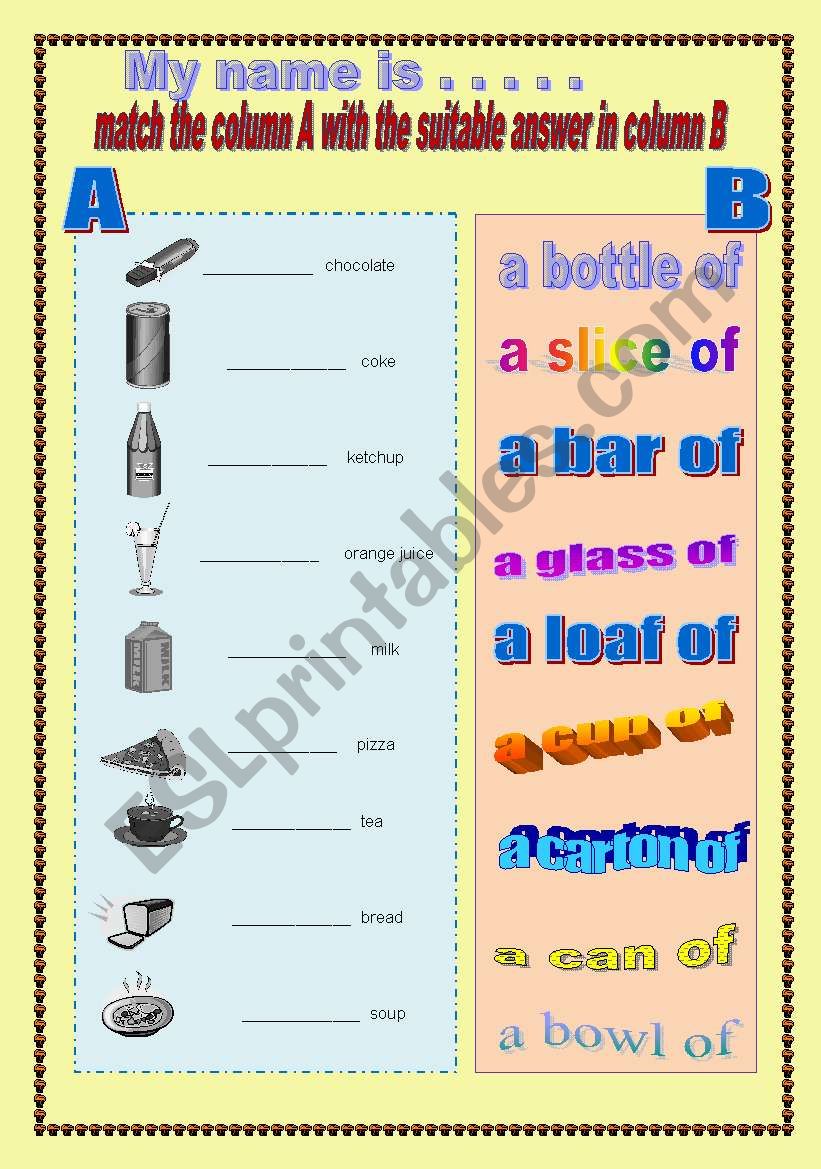 food worksheet