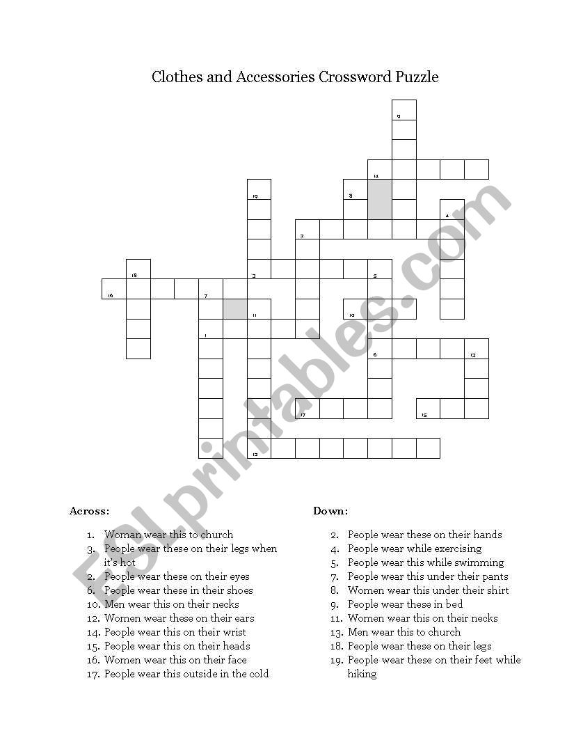 Clothes and Accesories Crossword Puzzle