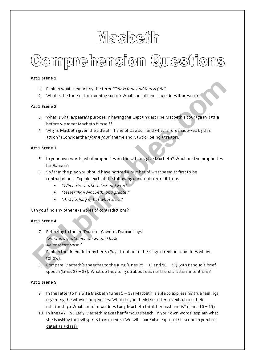 Macebeth Comprehension Questions