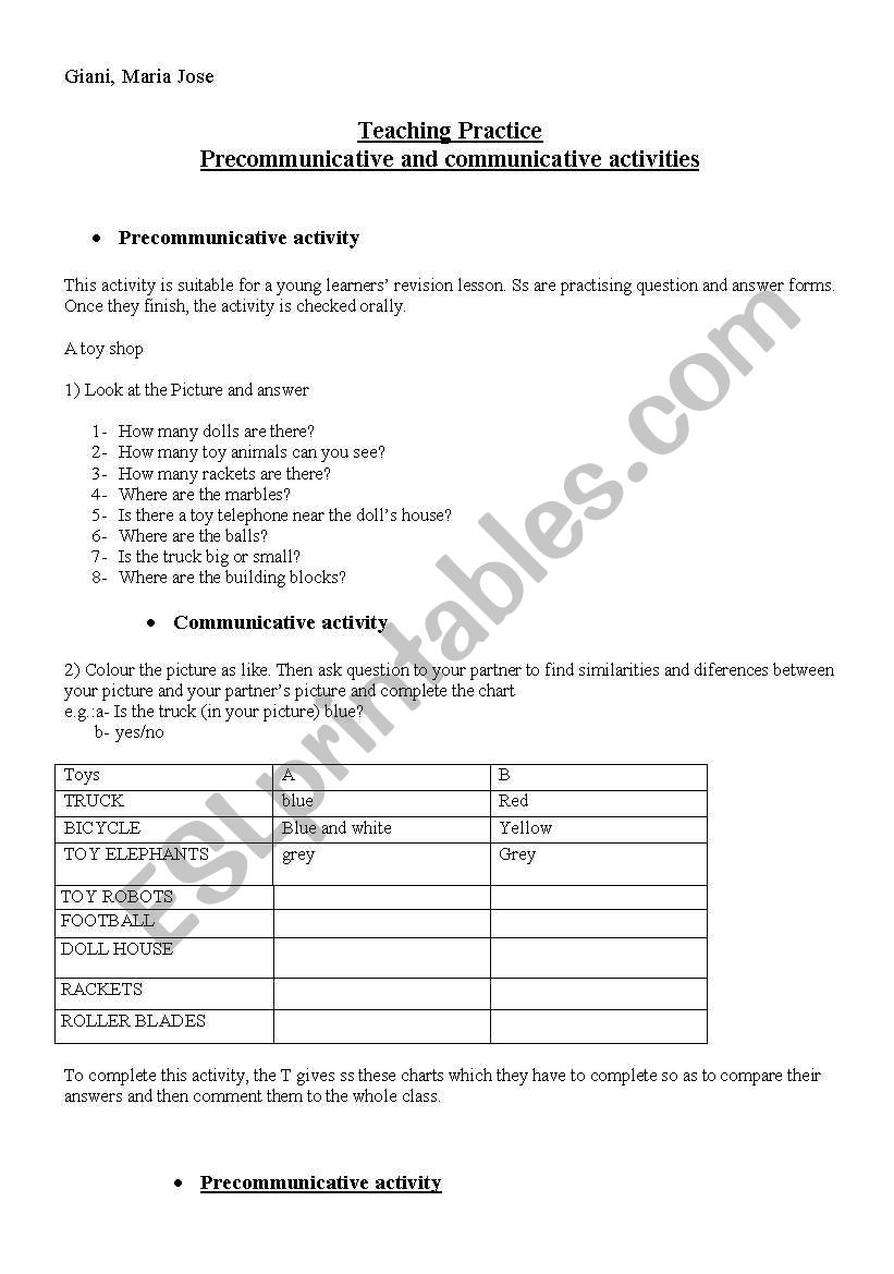 communicative tasks worksheet