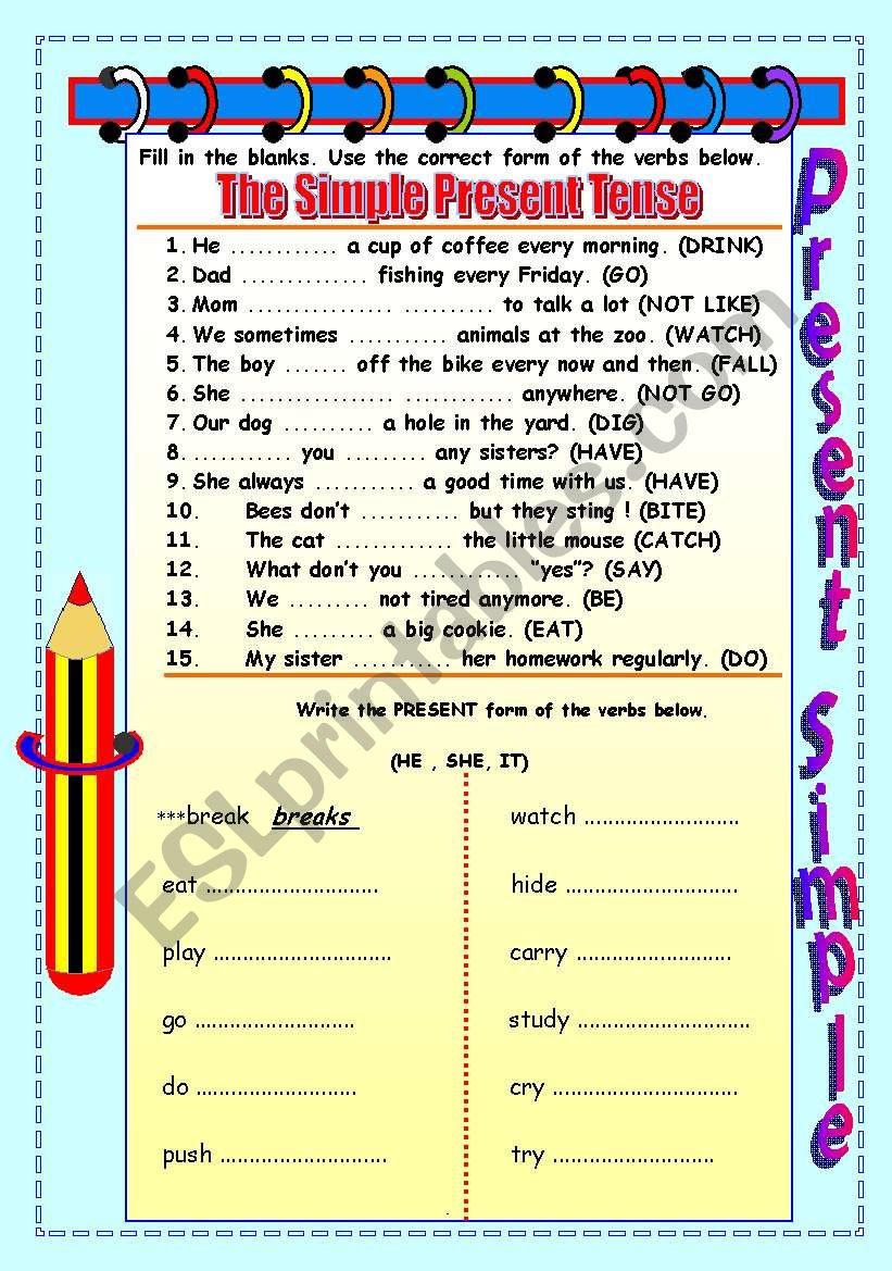 THE SIMPLE PRESENT TENSE worksheet