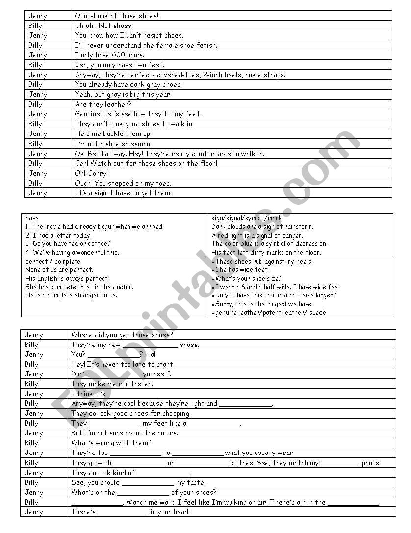 all about shoes conversation worksheet all about shoes conversation worksheet