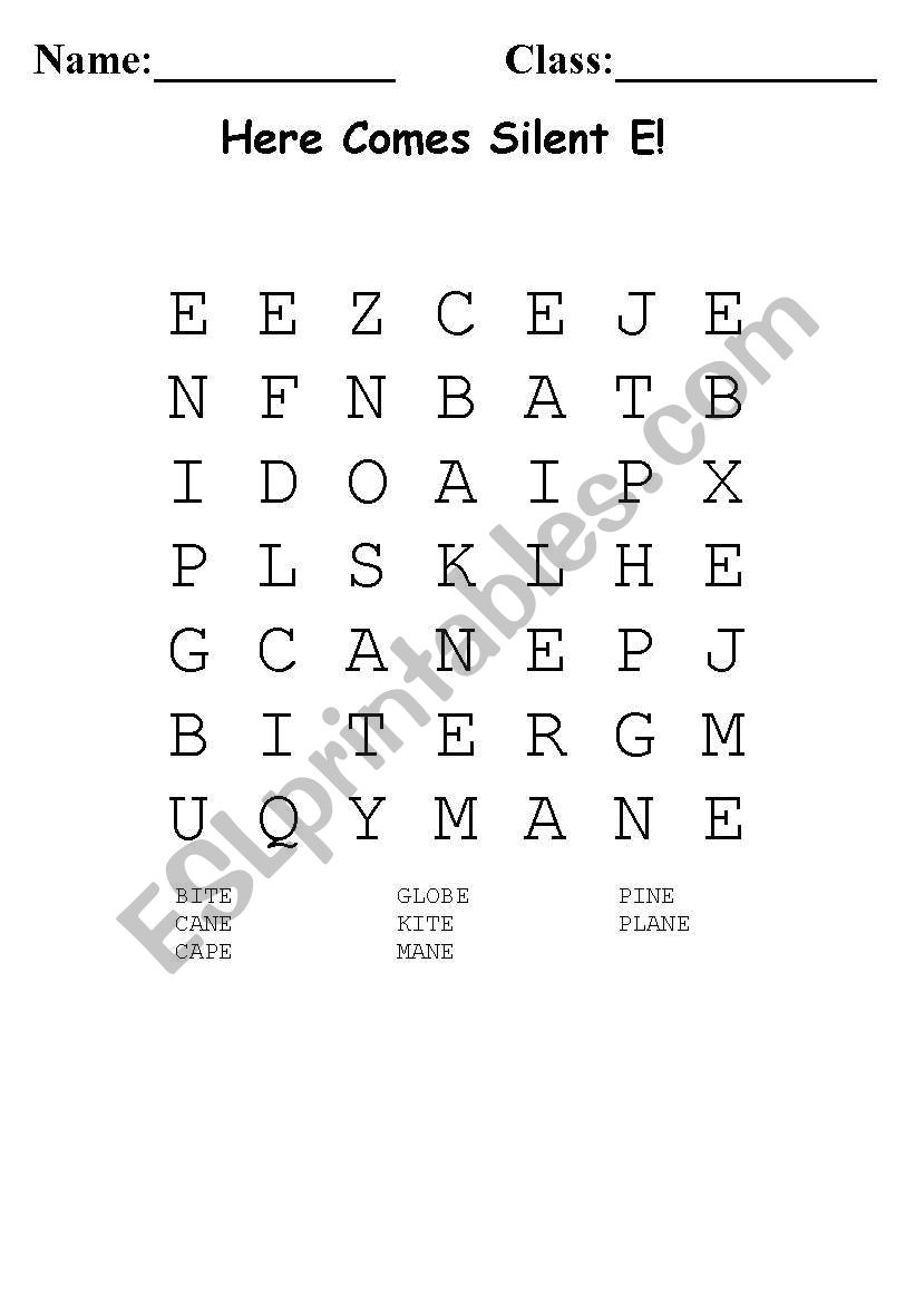 Easy Wordsearch for Silent E Words