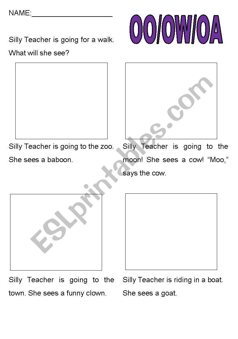 Vowel Pair Story OO,OW,OA worksheet