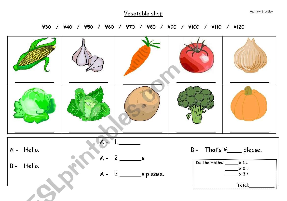 Food - Vegetable shop activity and card set