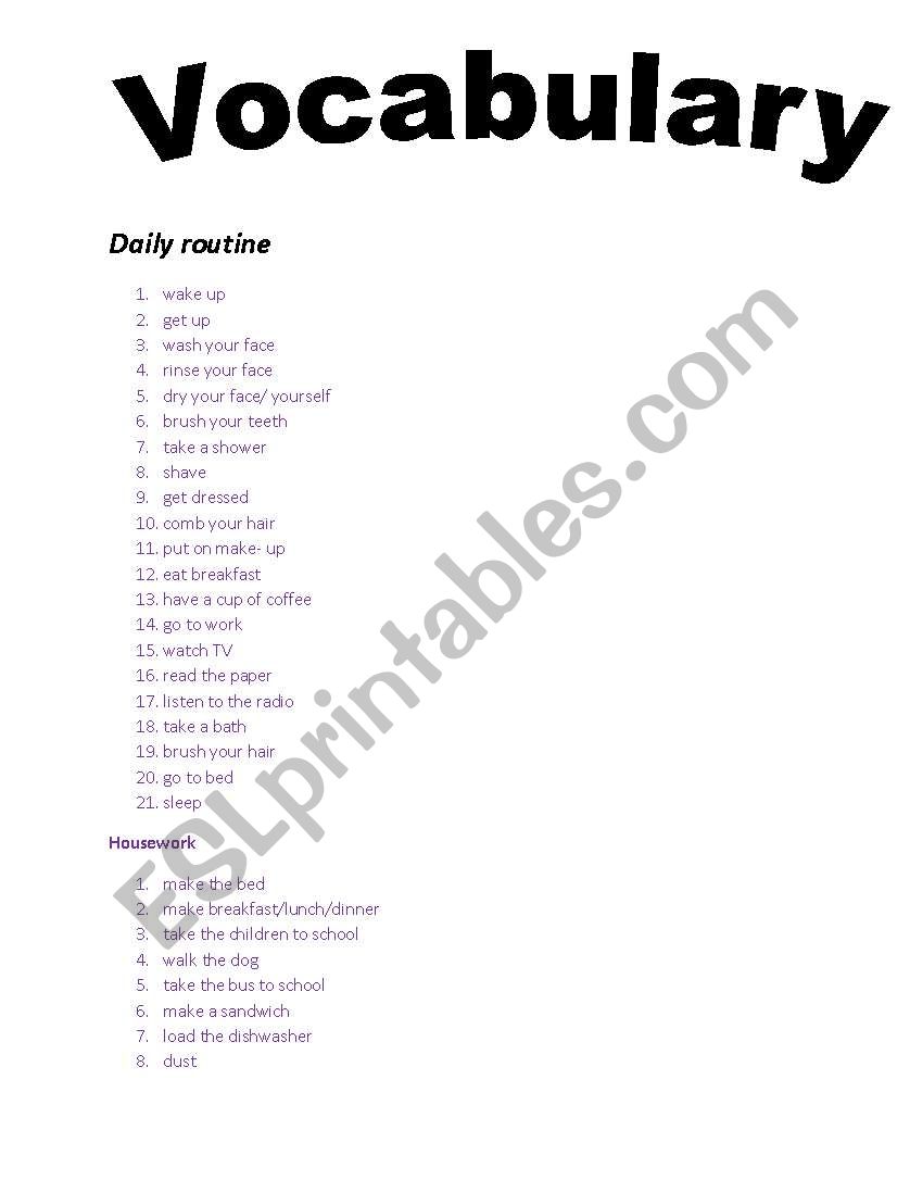 vocabulary  worksheet