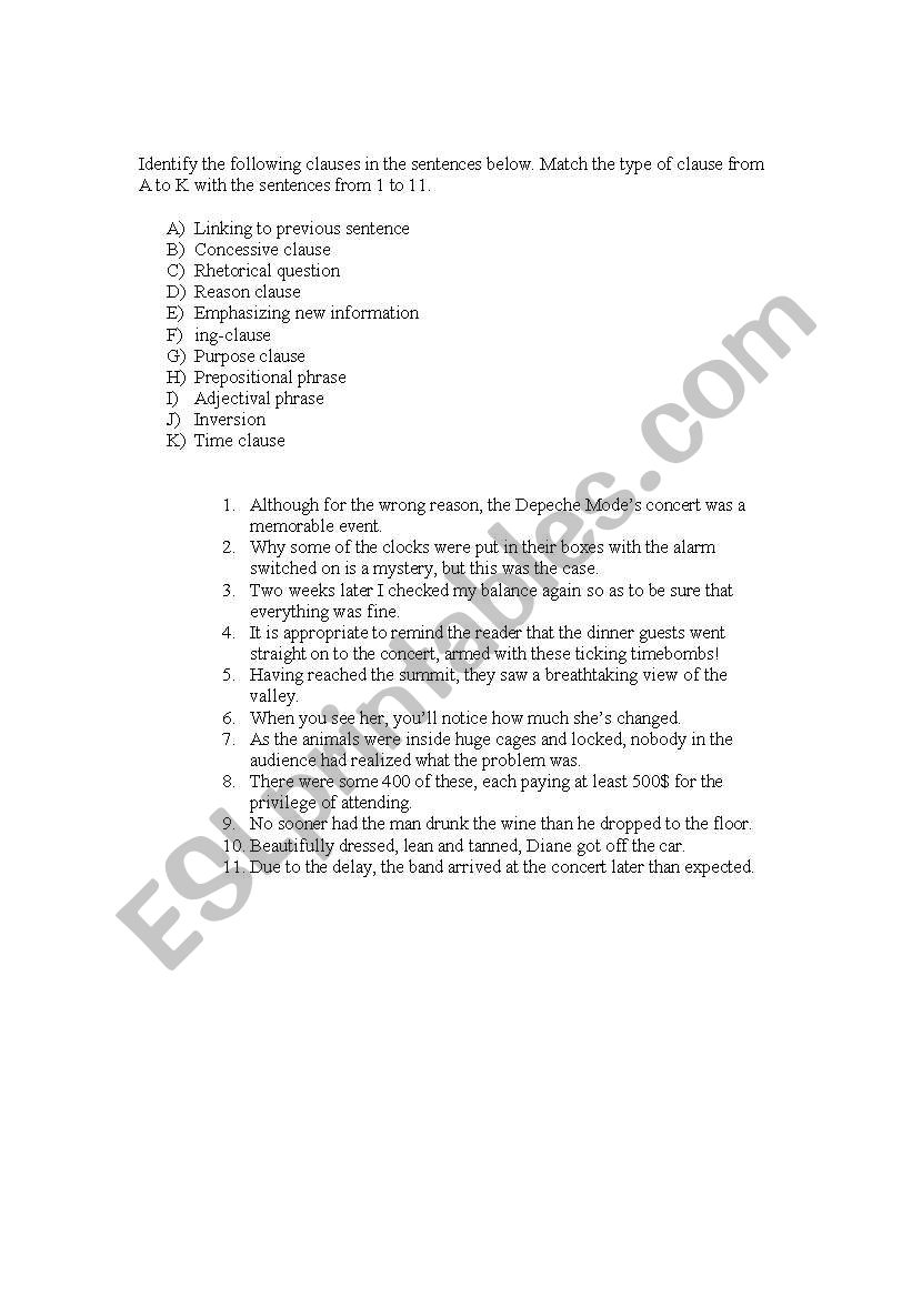 Upper Intermediate - Identifying types of clauses