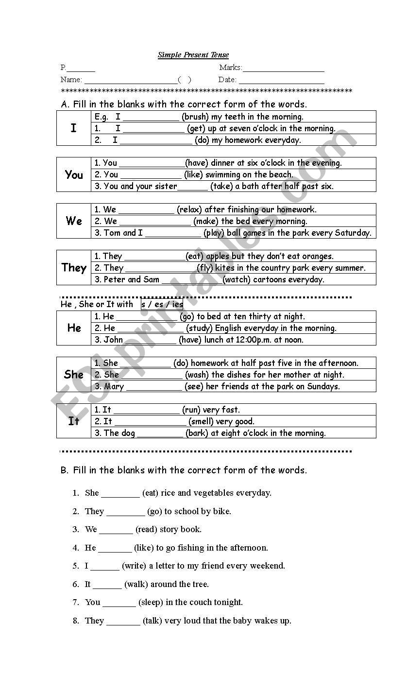 Simple Present Tense worksheet