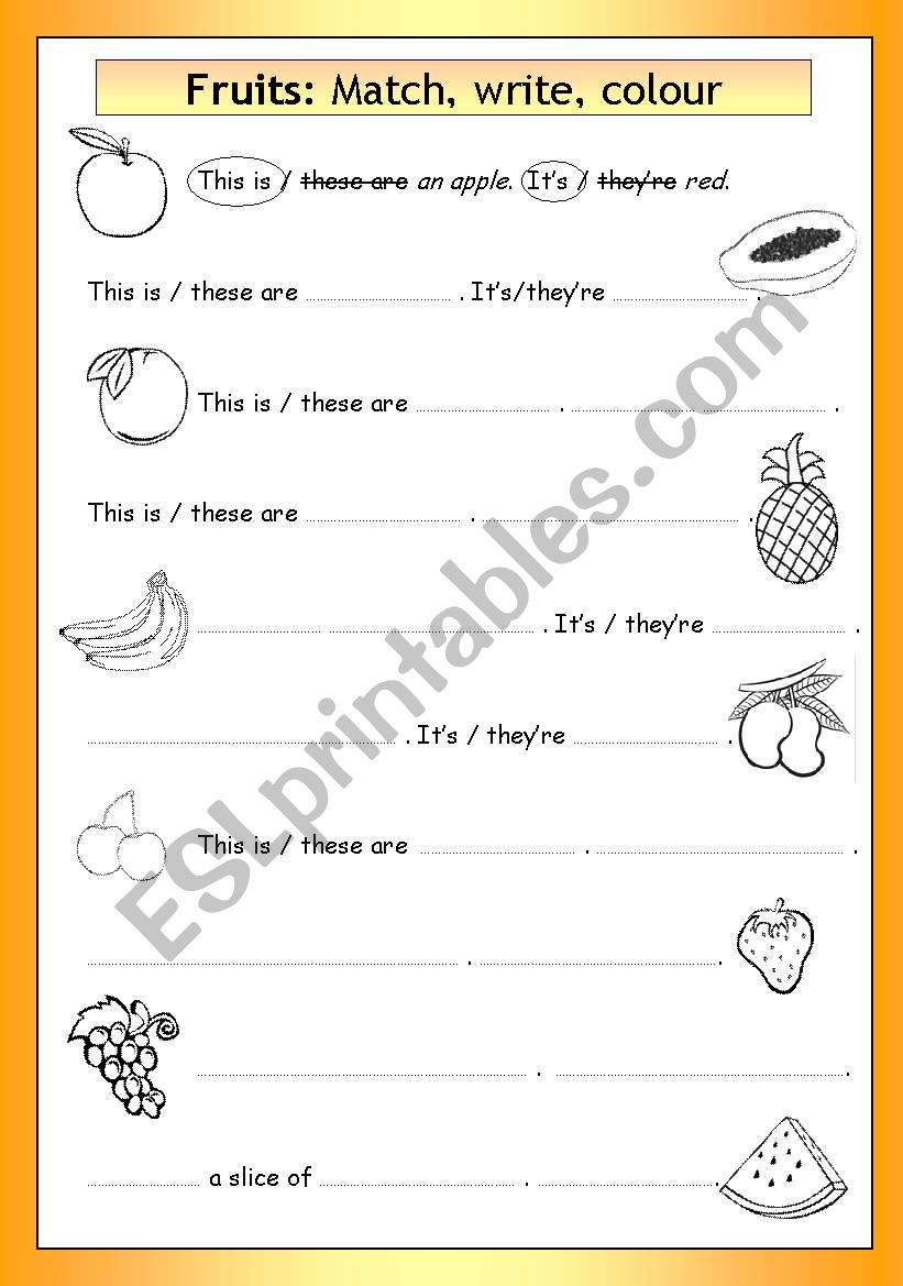 Vocabulary & Writing: Fruits worksheet