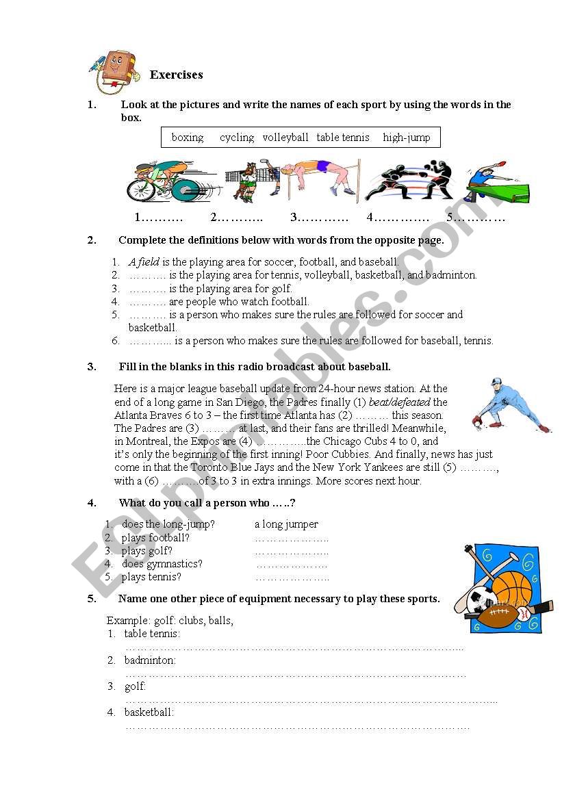 games and sports worksheet