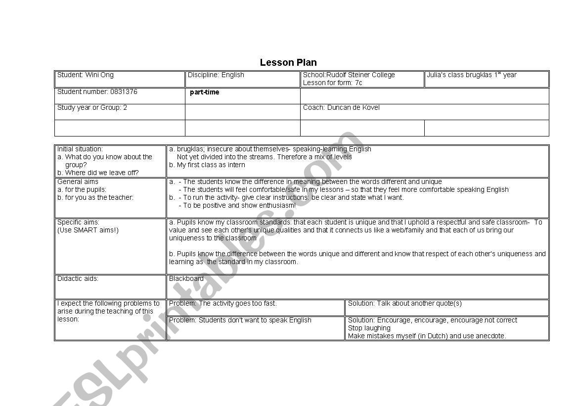 Introduction day worksheet