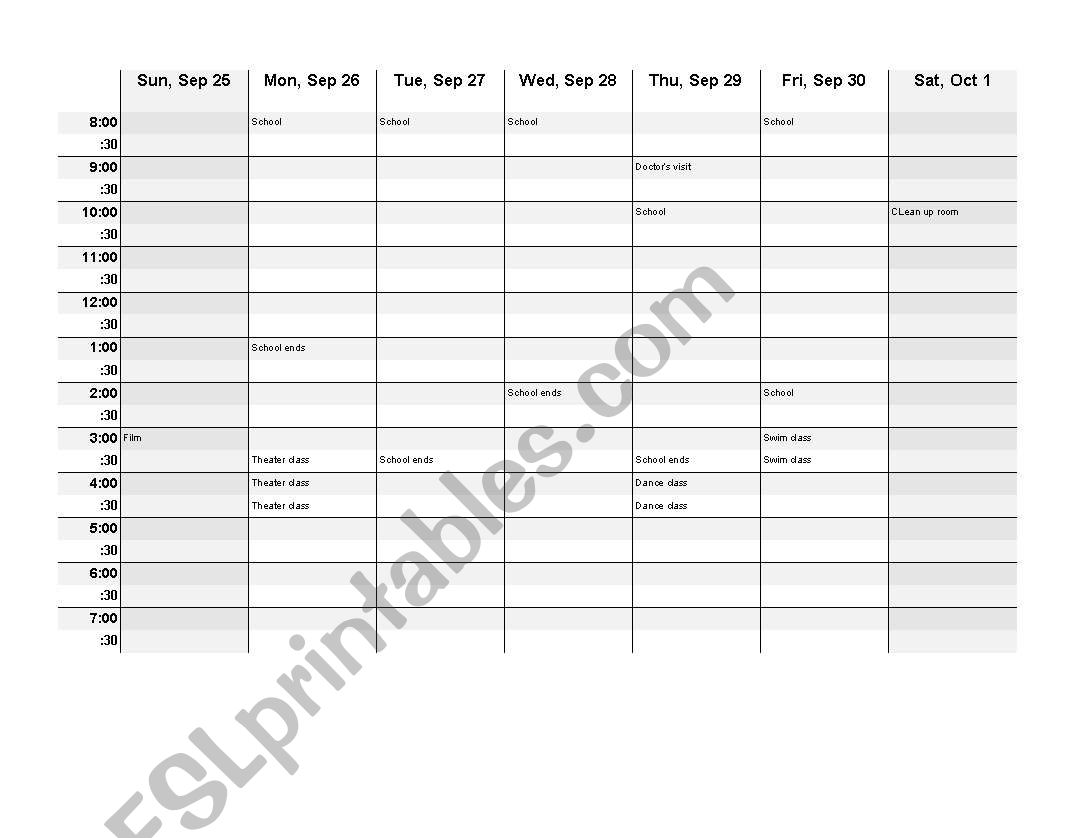 Practicing the Days of the Week