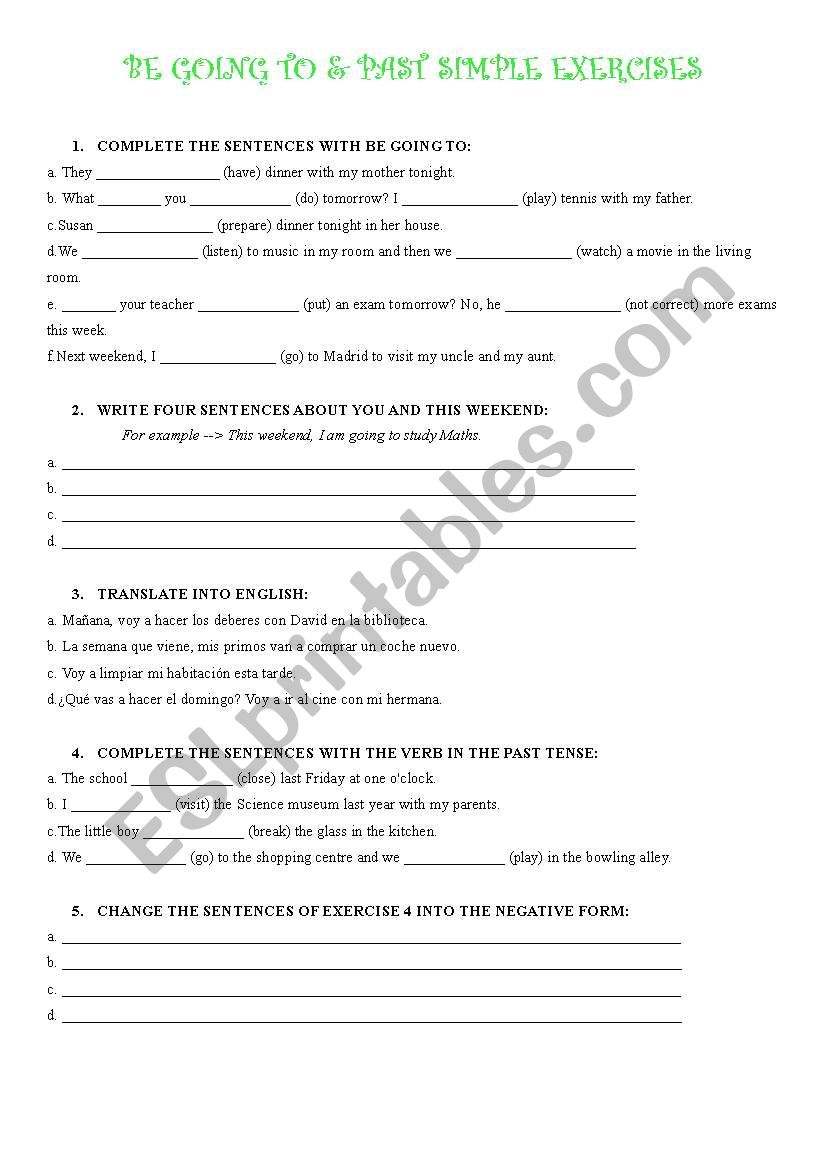 PAST AND FUTURE (BE GOING TO) worksheet