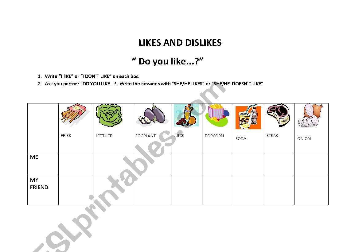 LIKES/DISLKES- TWO PAGES worksheet