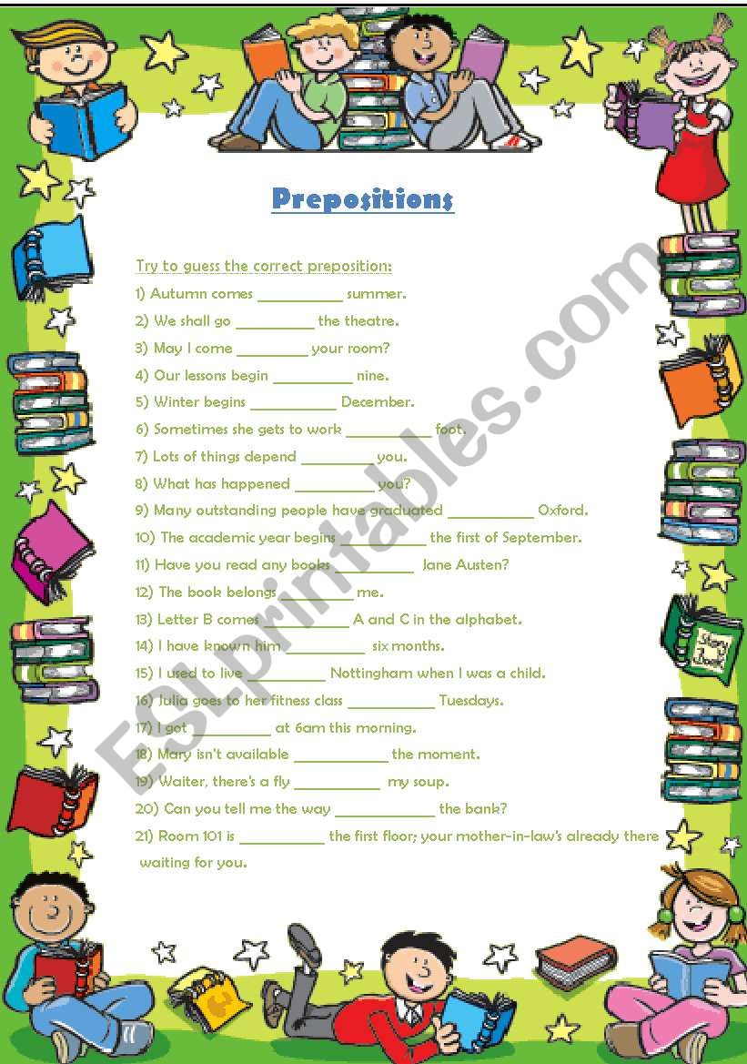 Preposition worksheet