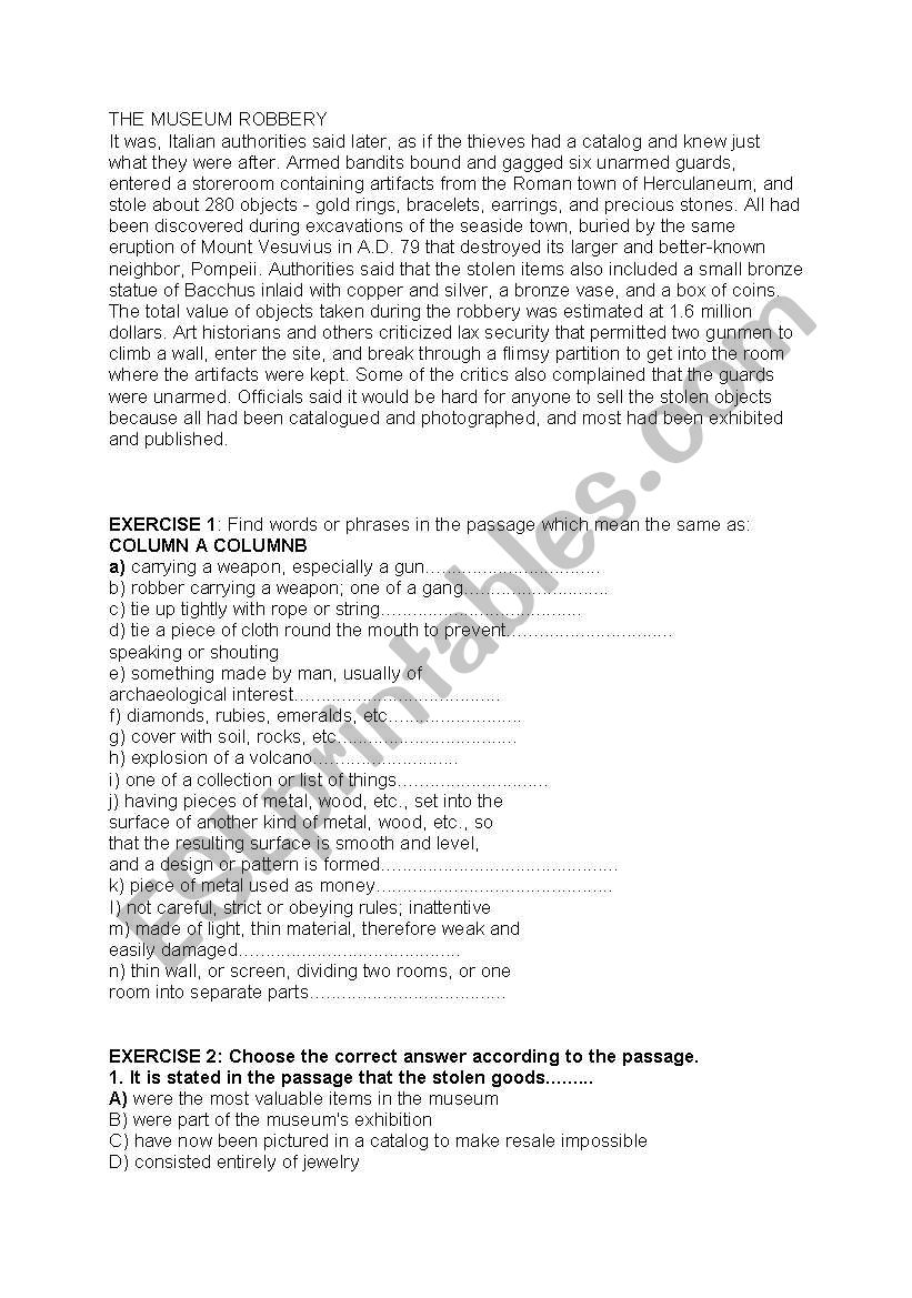 The Museum Robbery worksheet
