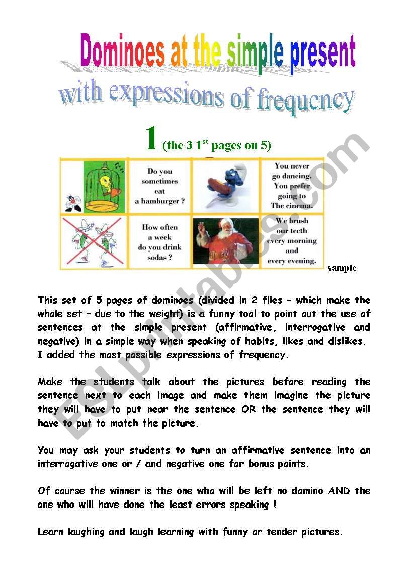 simple sentences at the simple present with expressions of frequency - dominoes part 1