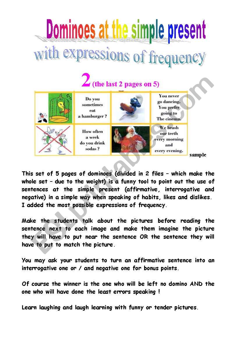 the simple present with expressions of frequency - dominoes part  2