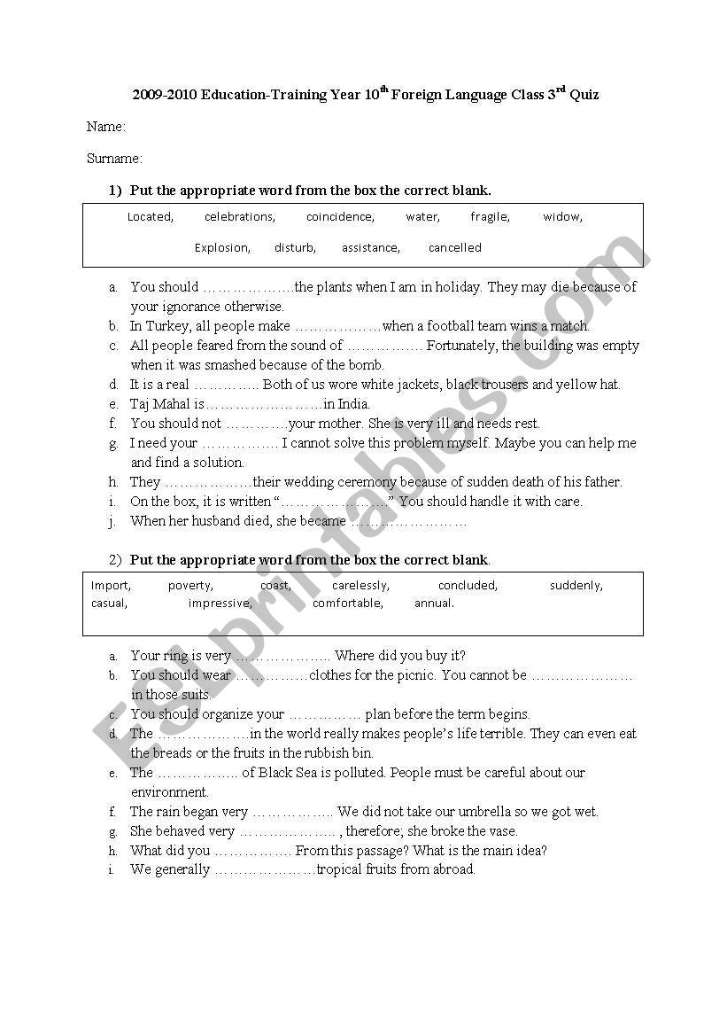 Vocabulary testing - ESL worksheet by Zhraygn