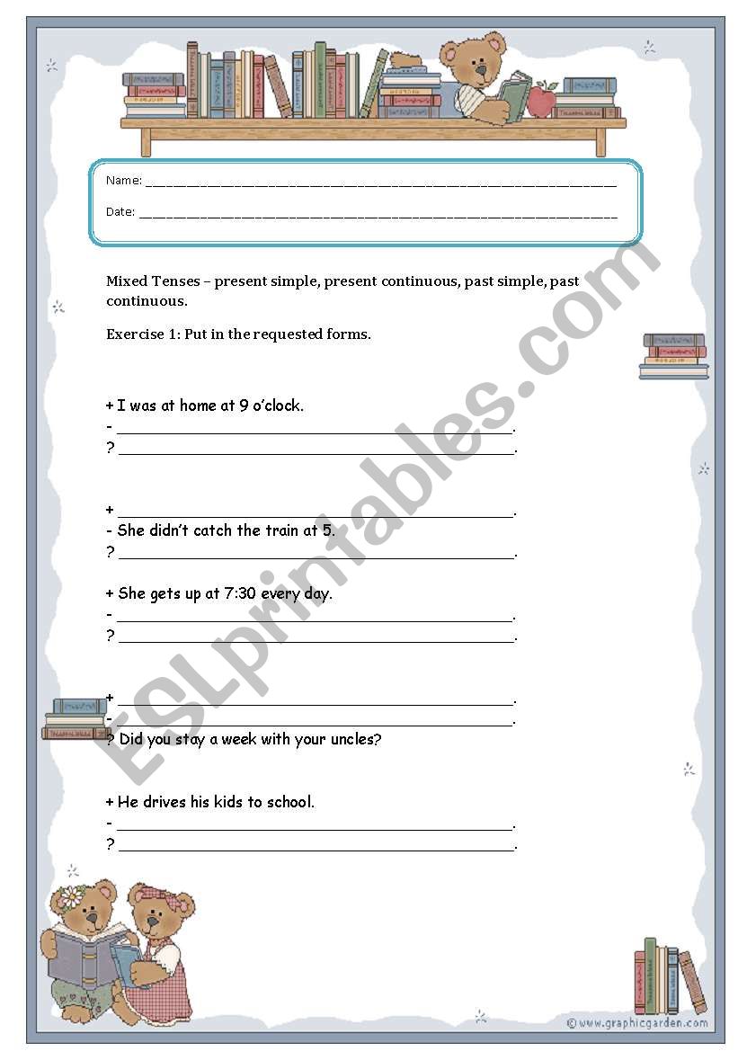 Mixed tenses and plural worksheet