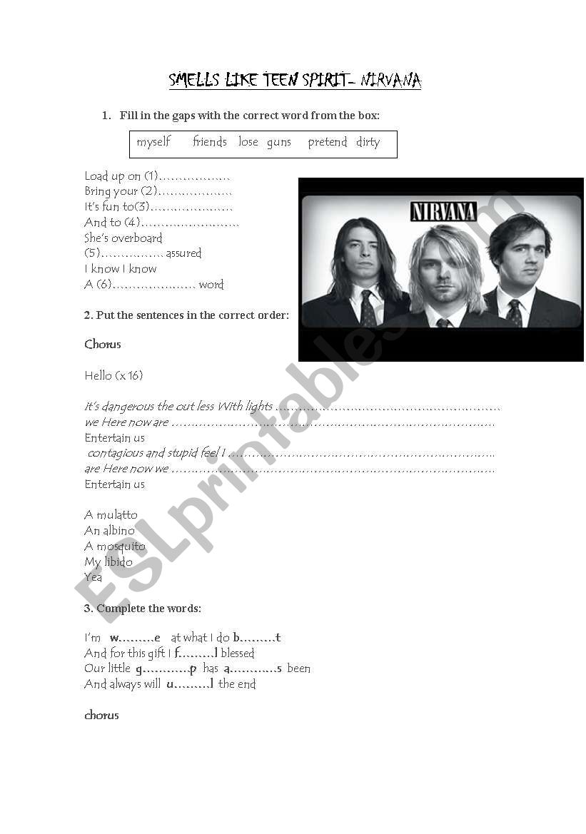 Smells like Teen Spirit worksheet