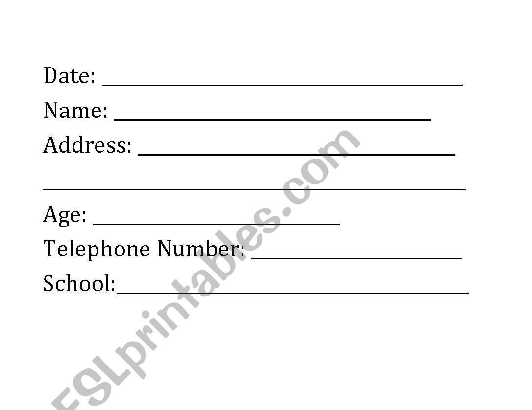 My Information worksheet