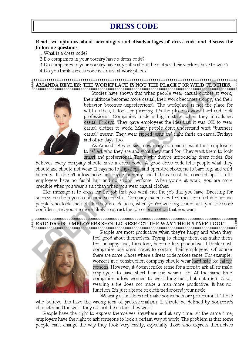 Dress Code worksheet