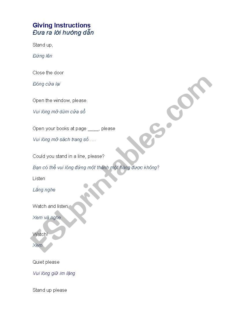 classroom language worksheet