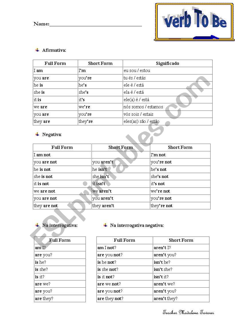 Verb To Be worksheet