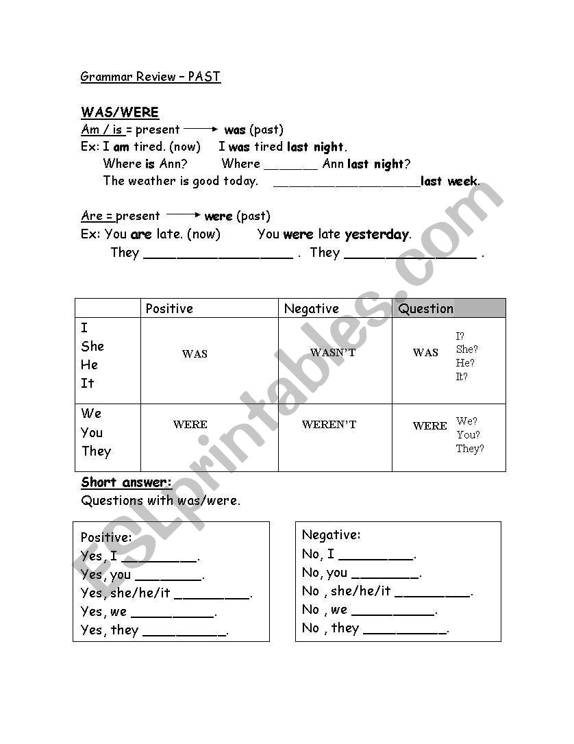 grammar review for simple past