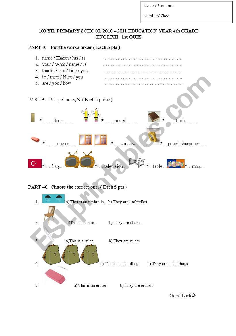 worksheet for 4th grade srudents