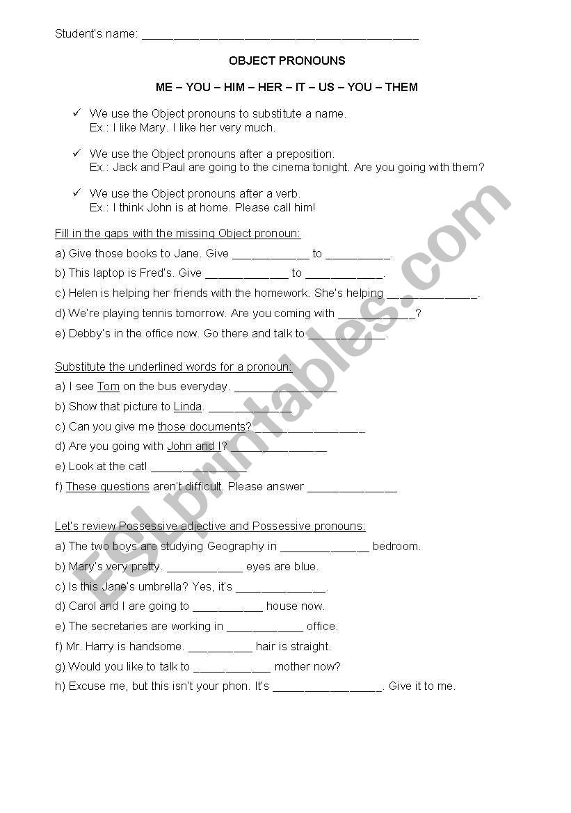 Object Pronouns worksheet