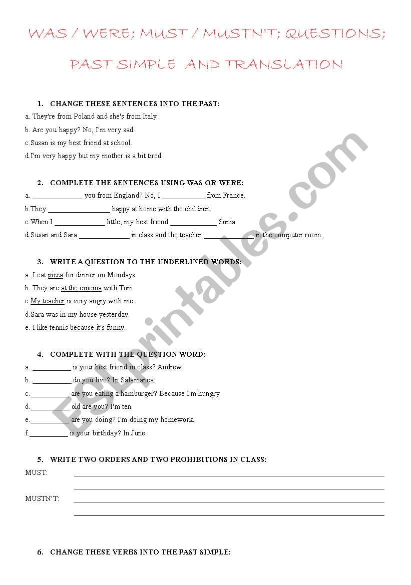 THE PAST SIMPLE AND QUESTIONS worksheet