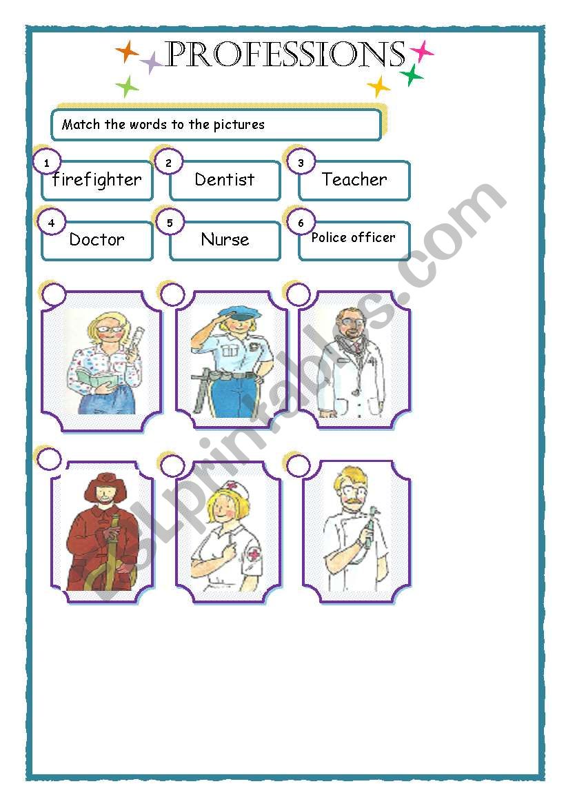 professions matching worksheet