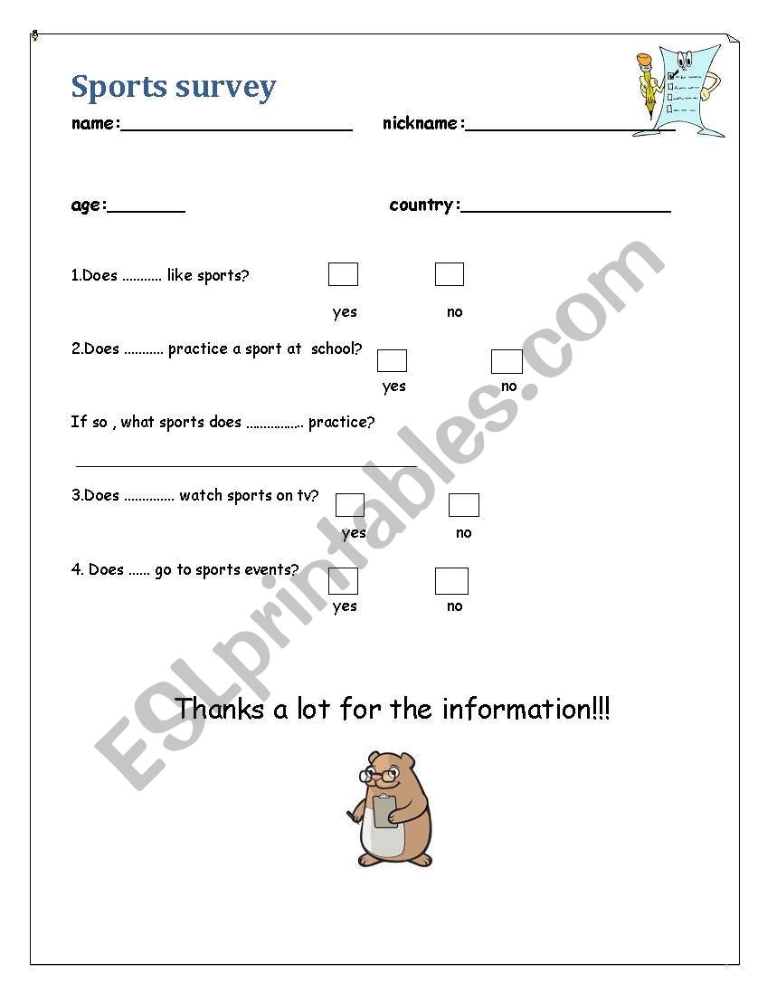 A Sport Survey! worksheet